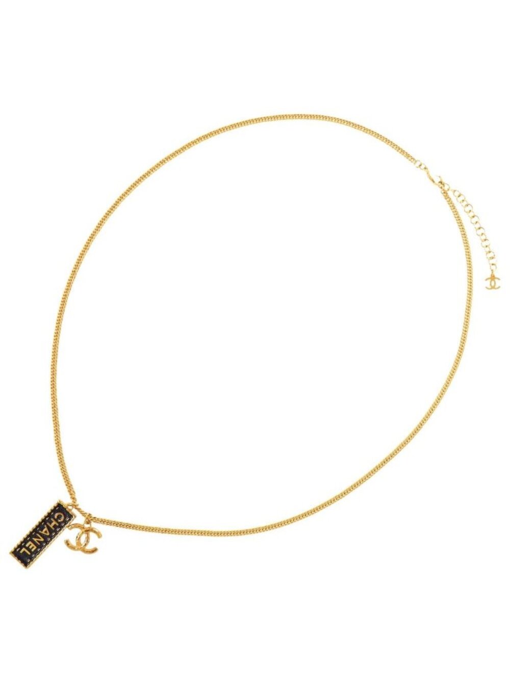 Chanel CC Logo Plate Necklace Metal Enamel Gold